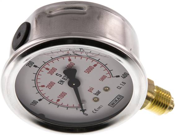 Glycerin-Manometer senkrecht (CrNi/Ms), 63mm, 0 - 400 bar