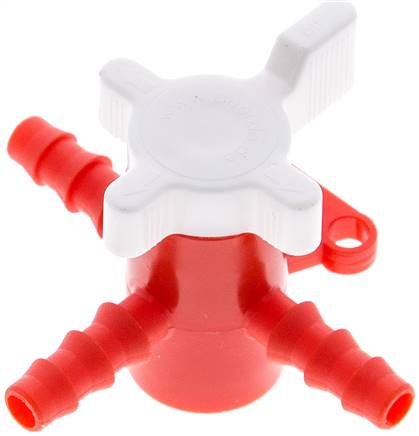 3-Wege Labor-Schlauchhahn (PE/PP), 6 (1/4") mm, T-Bohrung