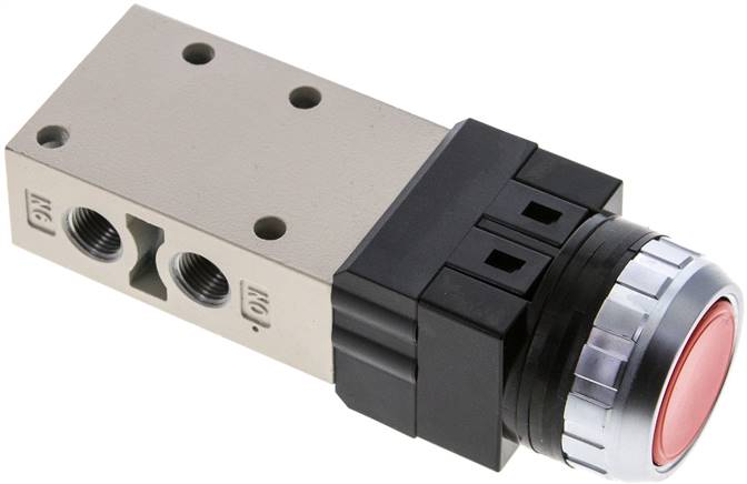 3/2-Wege Ventil G 1/8", Drucktaster rot