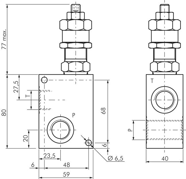 Druckbegrenzungsventil G 1/2", max. 50 bar, max. 80 l/min