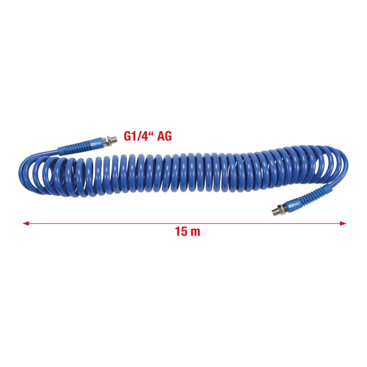 KS Tools PU-Druckluft-Spiralschlauch, Ø 8mm, G1/4 AG, 15 m