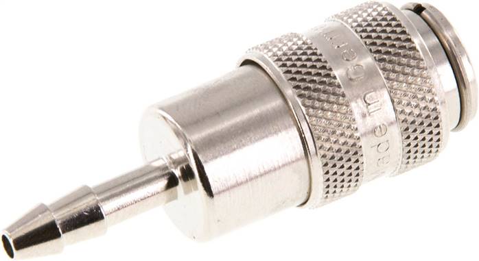 Schnellkupplung (NW5) 4mm Schlauch, Messing vernickelt, für Stecker beidseitig absperrend