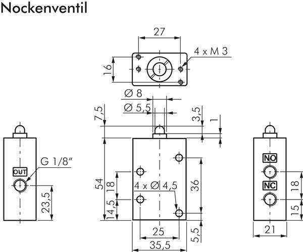 3/2-Wege Endschalter G 1/8", Nocke