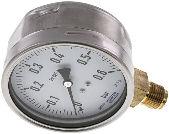 Manometer senkrecht (CrNi/Ms), 100mm, 0 - 0,6 bar