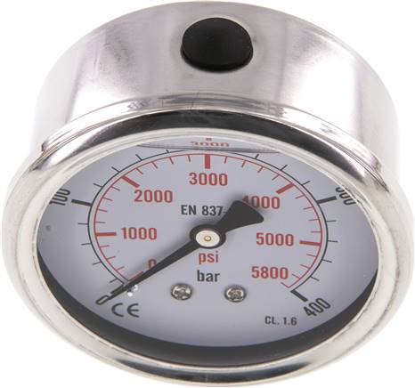 Glycerin-Manometer waagerecht (CrNi/Ms),63mm, 0 - 400bar -Eco-Line