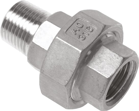 Verschraubung kon. dichtend, Rp 3/4"/R 3/4" (IG/AG), Edelstahl