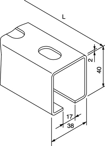 Montageschiene MS 38/40, 2 mtr., Stahl verzinkt