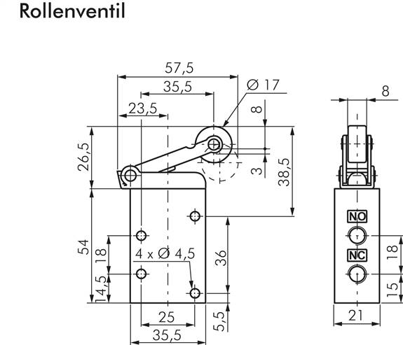 3/2-Wege Endschalter G 1/8", Kunststoffrolle