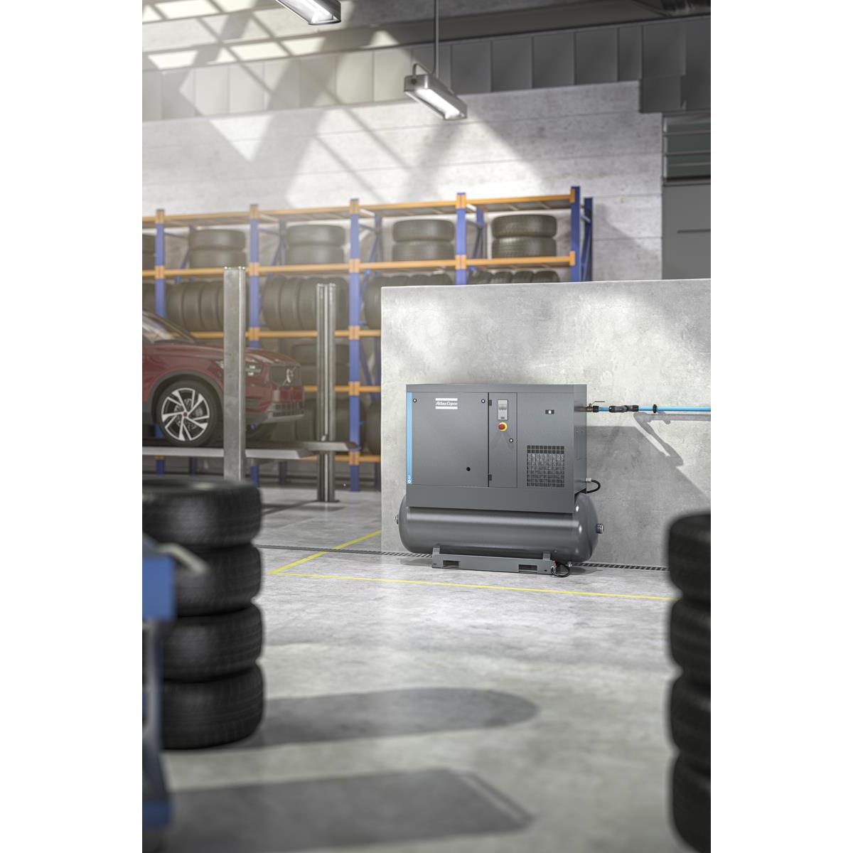 Compressore a vite Atlas Copco G 7 FF - 10 bar, incluso essiccatore a refrigerazione e serbatoio