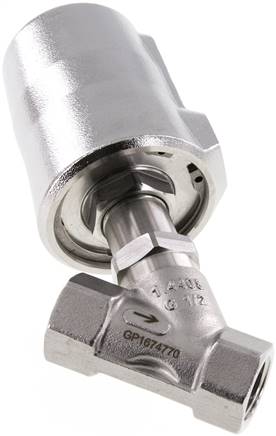 Schrägsitzventil 1.4408, G 1/2", geschlossen, Steuerzylinder aus 1.4581 mit Dich