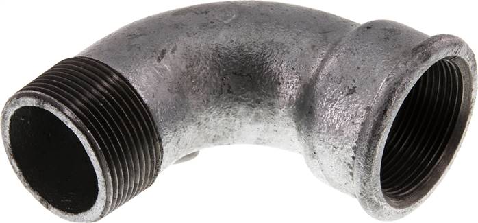 90°-Bogen Rp 1-1/2"(IG)-R 1-1/2"(AG), Temperguss verzinkt, kurz Typ 1a