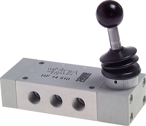 5/2-Wege Handhebelventil, Federrückstellung, G 1/2", Handhebel: Edelstahl