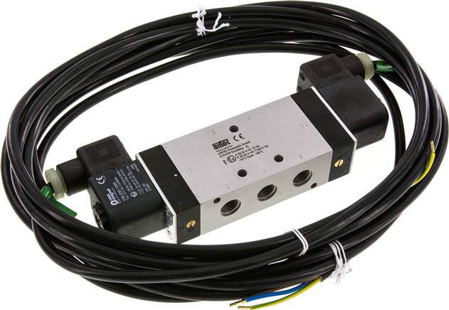 5/3-Wege Magnetventil, G 1/4", Mittelstellung geschlossen, 24 V= (ATEX), NW 9, mit 3m Kabel