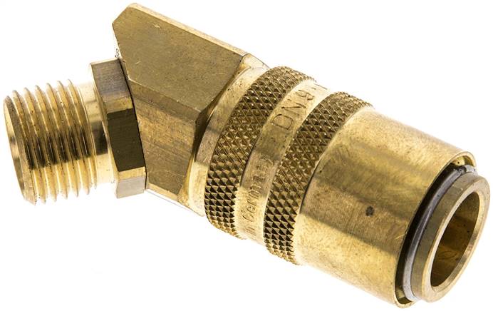 45°-Temperier-Schnellkupplung 13mm Zapfen,M 16x1,5(AG), Messing, mit Entriegelungssicherung