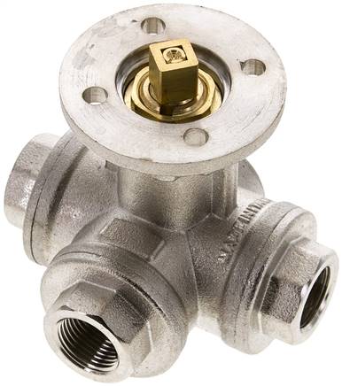 3-Wege-Kugelhahn, Direktmontageflansch G 3/8", L-Bohrung, Messing