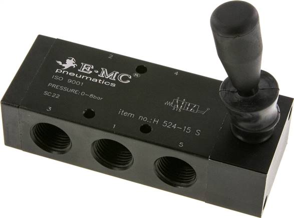 5/2-Wege Handhebelventil, Federrückstellung, G 1/2"