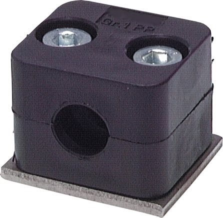 Edelstahl-Rohrschelle, 15mm, Baugröße 2, leichte Baureihe, mit Anschweißplatte