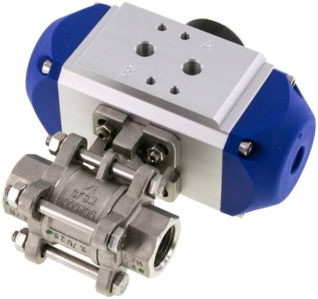 Pneumat. Edelstahl-Kugelhahn, G 1/2", Feder-öffnend