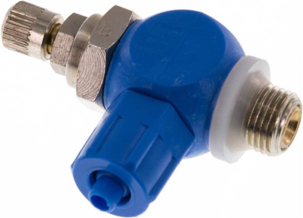 Drosselrückschlagventil G 1/8"-6 x 4mm, abluftregelnd (B), Kunststoff, Rändelschraube und Kontermutter