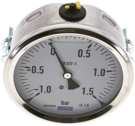 Glycerin-Einbaumanometer, 3kt-Frontring, 100mm, -1 bis 1,5 bar