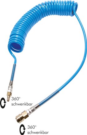 PUR-Spiralschlauch 10 x 6,5mm m. Kupplung, 8,0mtr. Arbeitslänge, NW 7,2
