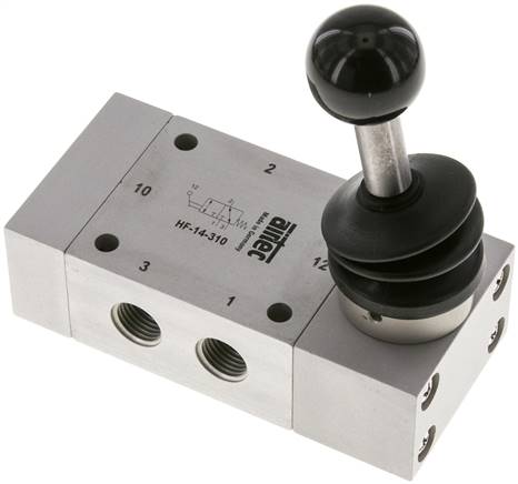 3/2-Wege Handhebelventil, Federrückstellung, G 1/4", Handhebel: Edelstahl