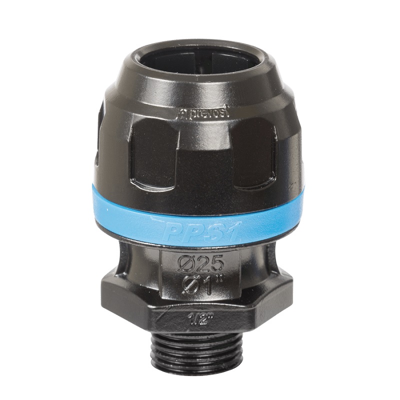 PREVOST-GERADE MUFFE MIT AUSSENGEWINDE für Rohr mit außen-Ø = 16 AG BSPT = R 3/8 AG NPT