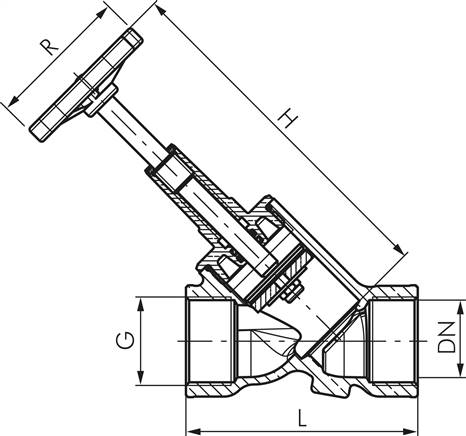 Schrägsitz-Absperrventil, Rp 3/4", PN 10, Messing, DVGW