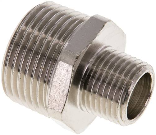 Doppelnippel R 1"-R 1/2", Messing vernickelt