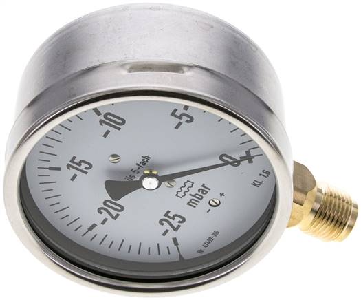 Manometer senkrecht 100mm, -25 bis 0 mbar, G 1/2"