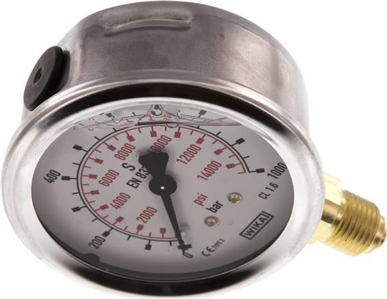 Glycerin-Manometer senkrecht (CrNi/Ms), 63mm, 0 - 1000 bar