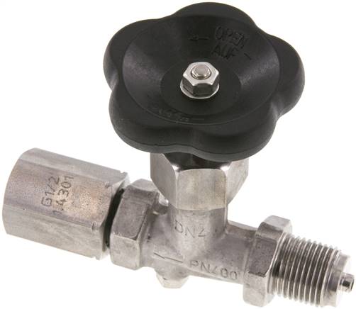 Manometer-Absperrventil G 1/2" Spannmuffe - Zapfen,1.4571, ohne Prüfanschluss