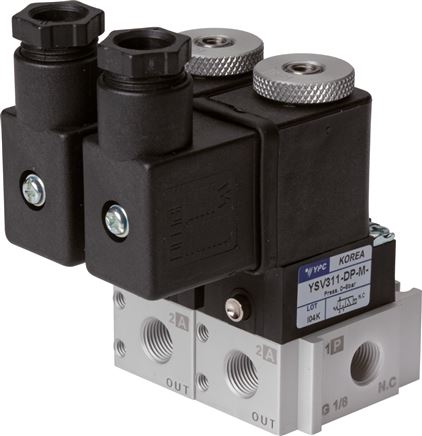 3/2-Wege Magnetventil, G 1/8" (Abluft M5), Federrückstellung (NC), 230 V AC