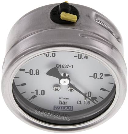 Chemie-Manometer waagerecht, 63mm, -1 bis 0 bar