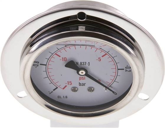 Glycerin-Einbaumanometer,Frontring, 63mm, -1 bis 0 bar -Eco-Line