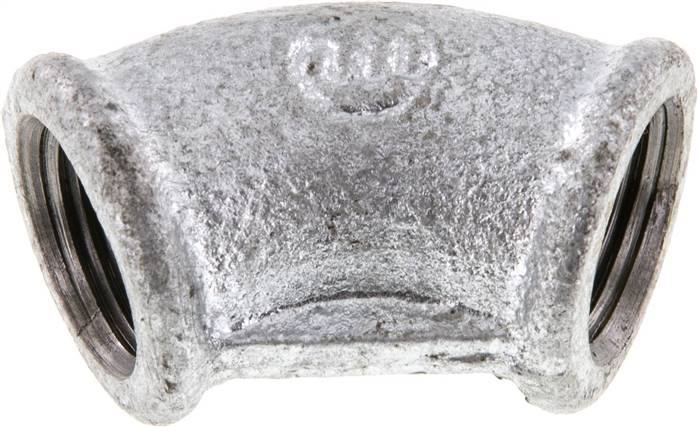 45°-Winkel Rp 3/8" (IG), Temperguss verzinkt