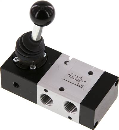 3/2-Wege Handhebelventil, Federrückstellung, G 1/4", -0,95 bis 10 bar