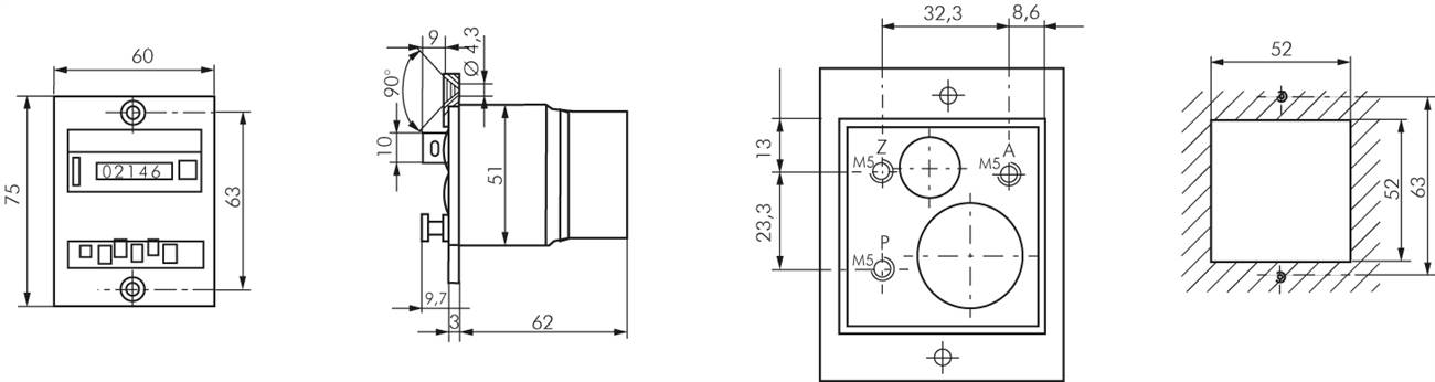 Vorwahlzähler, pneumatisch, 5-stellig