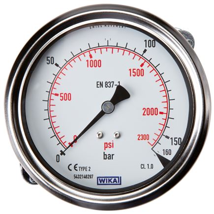 Einbaumanometer, 3-kant-Frontring, 100mm, 0 - 100 bar