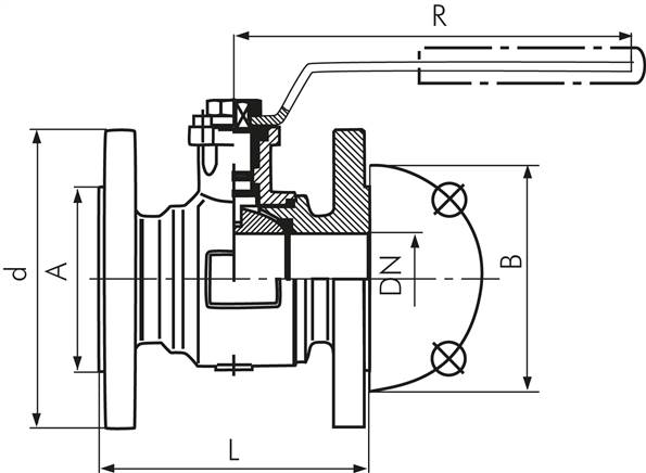 Flanschkugelhahn, Stahlguss, DN20-PN40 (DIN/EN), DVGW