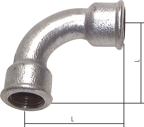 90°-Bogen Rp 2-1/2" (IG), lang Typ 2/G1, Temperguss verzinkt