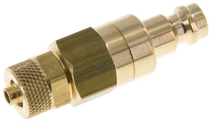 Kupplungsstecker (NW5) 6x4mm Schlauch, Messing, beidseitig absperrend, Messing