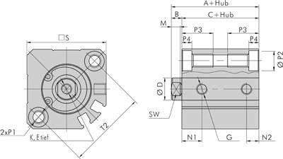 Kompaktzylinder, doppeltwirkend, Kolben 25mm, Hub 70mm -Eco-Line