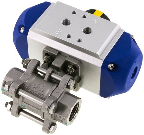 Pneumat. Edelstahl-Kugelhahn, G 1/2", Feder-schließend, FKM-Dichtung