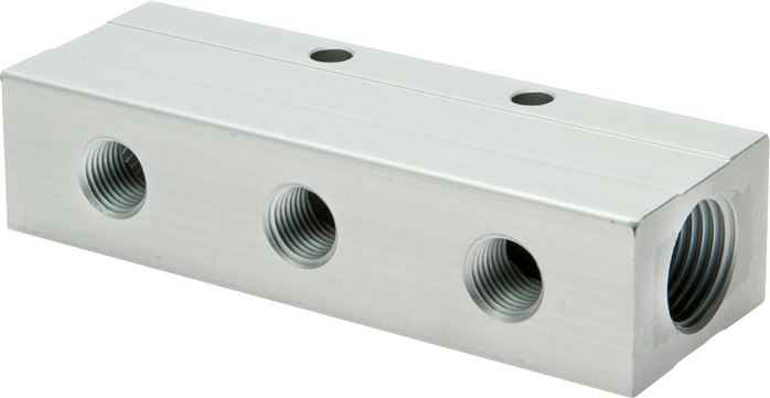 Verteilerleiste 2 x G 3/8"-6 x G 1/4", Aluminium eloxiert, doppelseitig