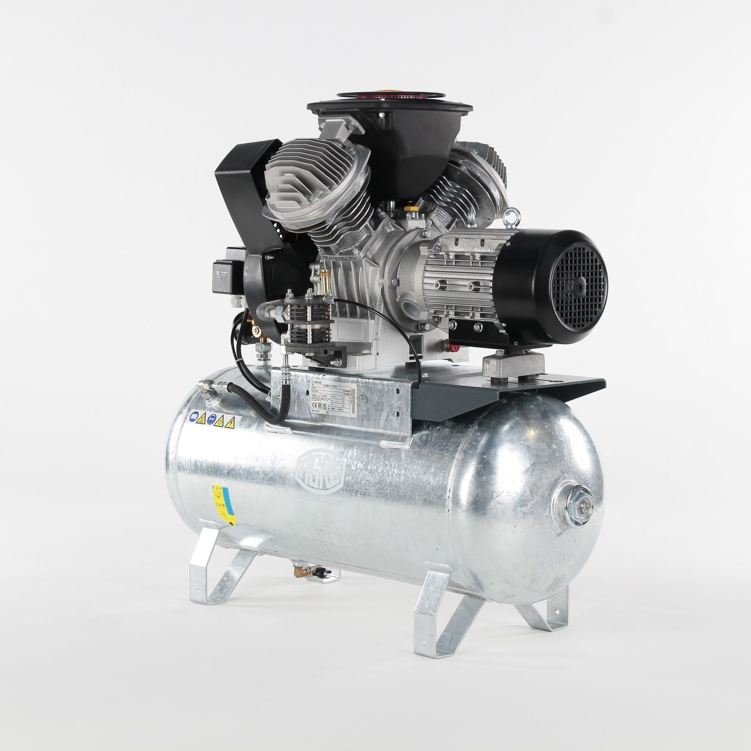 AGRE Industrie-Kolbenkompressor Typ ALG MEK-O-2 10 90 W 4116002218 auf verzinktem Behälter