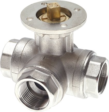 3-Wege-Kugelhahn, Direktmontageflansch G 3/4", L-Bohrung, Messing