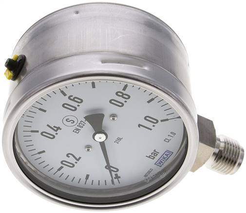 Sicherheits-Manometer senkrecht, 100mm, 0 - 1 bar