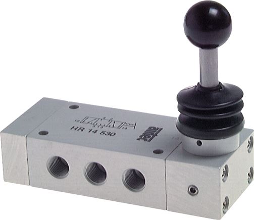 5/3-Wege Handhebelventil, Mittelstellung entlüftet, Raste, G 1/2"