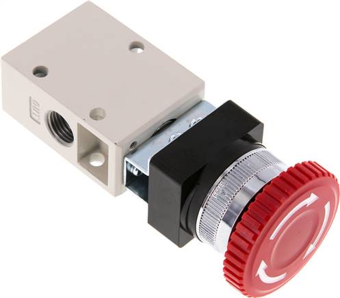 3/2-Wege Ventil G 1/4", Not-Aus-Taster rot